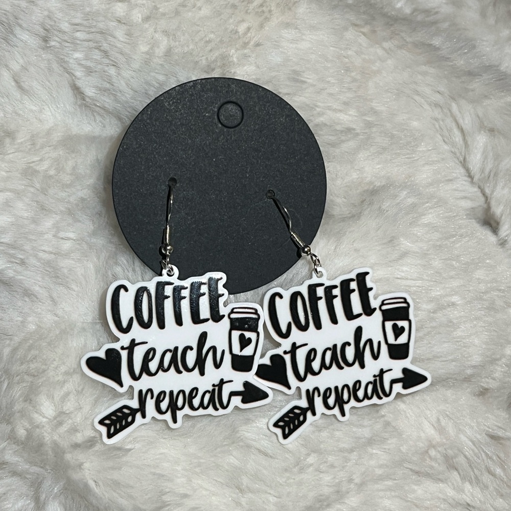 Coffee Teacher Repeat Teacher Handcrafted 925 Earrings